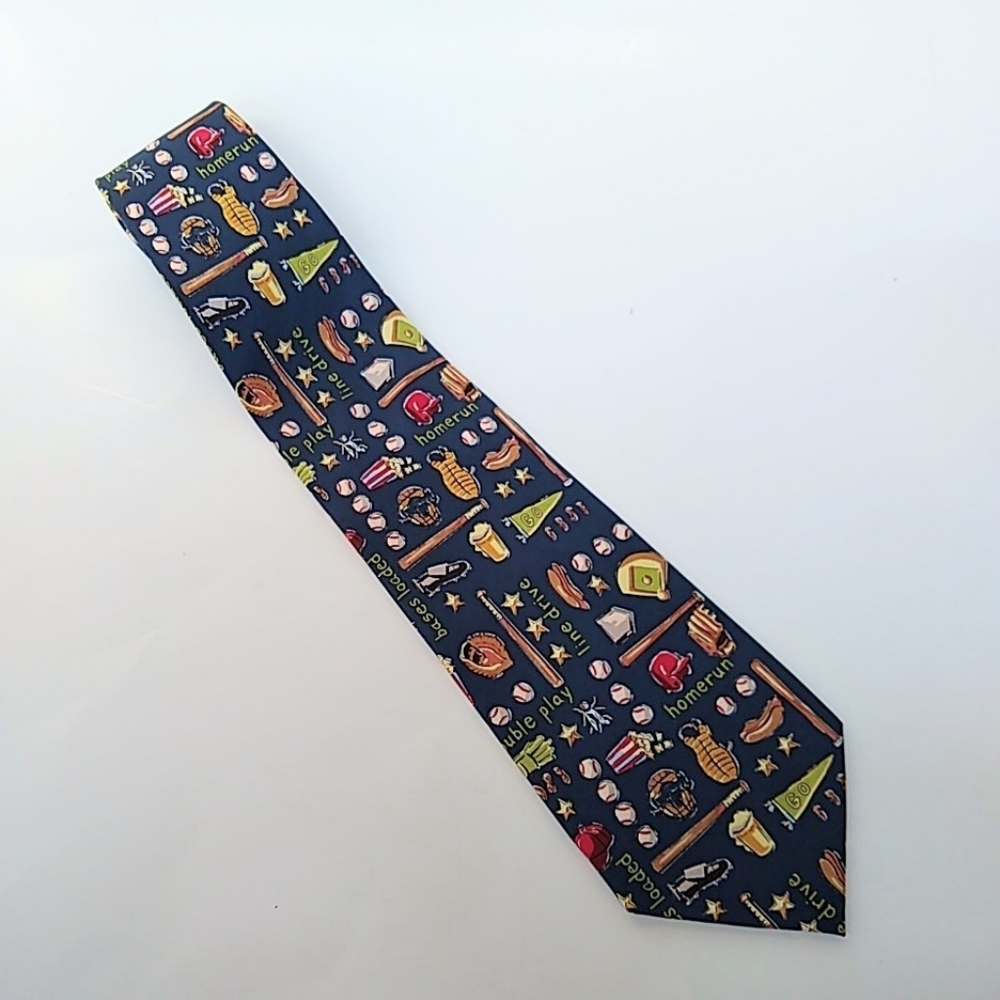 VTG 1999 Nicole Miller 100% Silk Baseball Fanwear Tie Handsewn